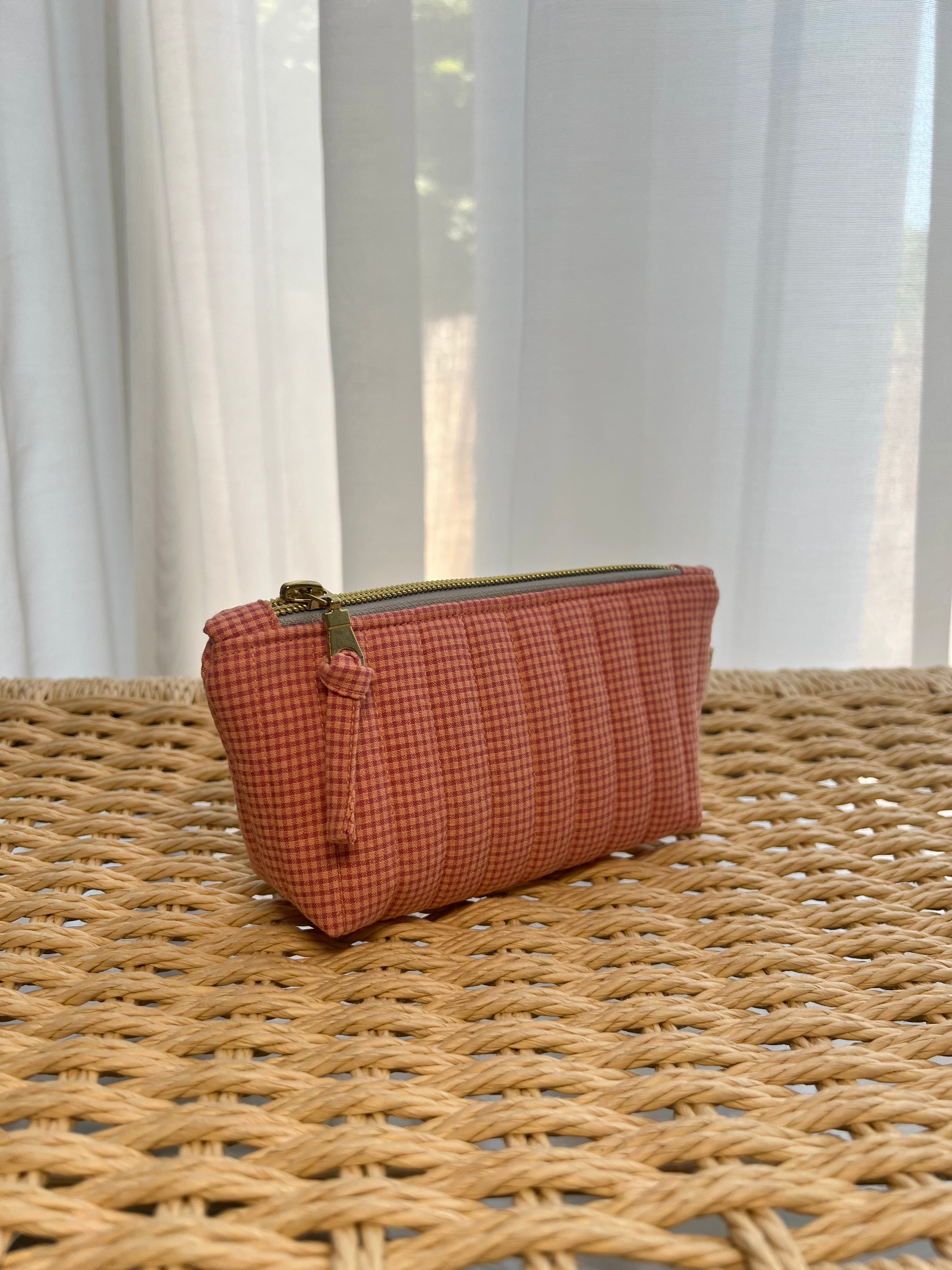 Gingham Mini Utility Pouch - Peach Sorbet
