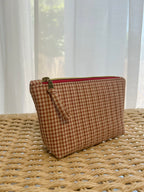 Gingham Medium Utility Pouch - Caramel Latte