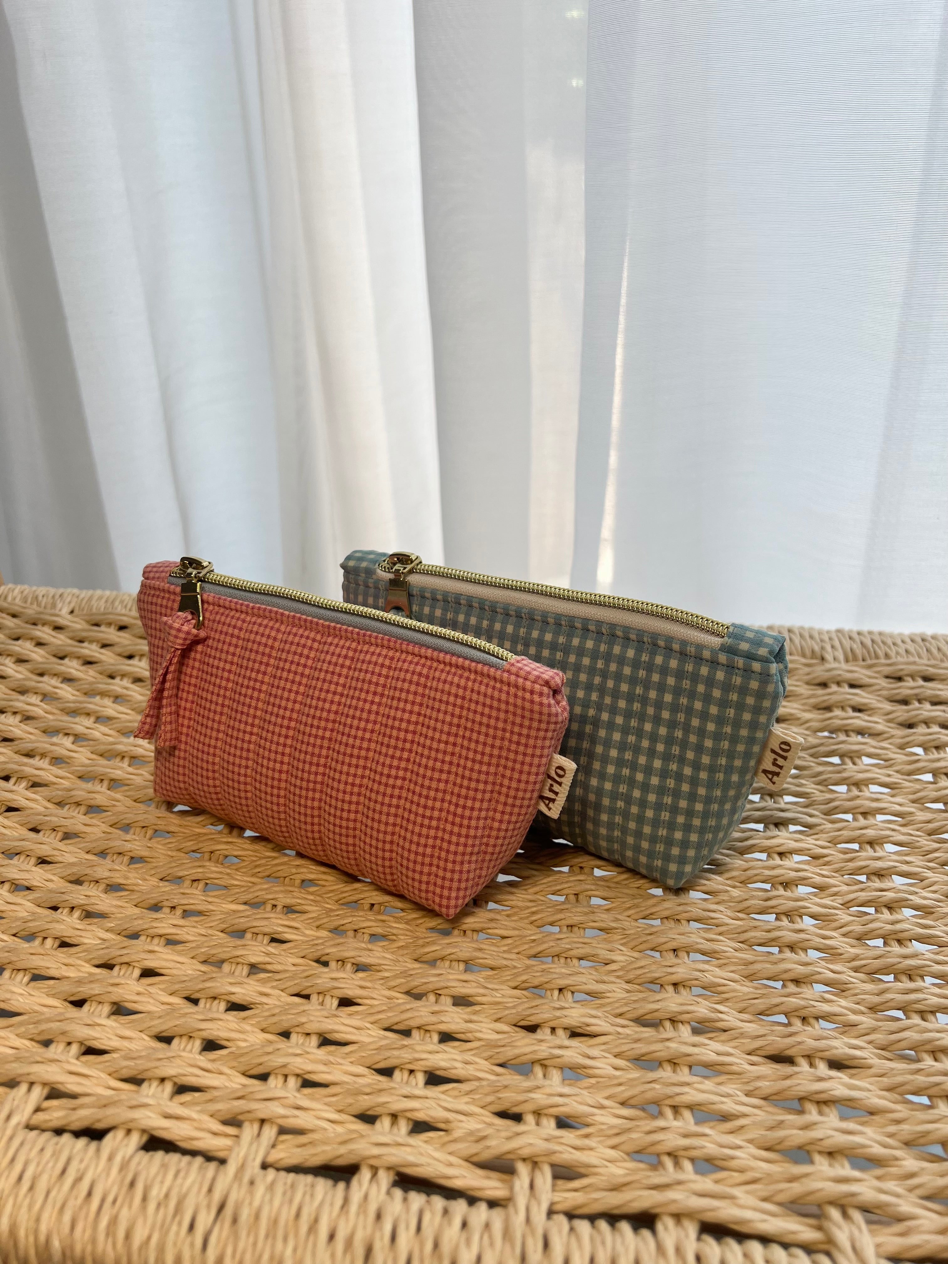 Gingham Mini Utility Pouch - Peach Sorbet