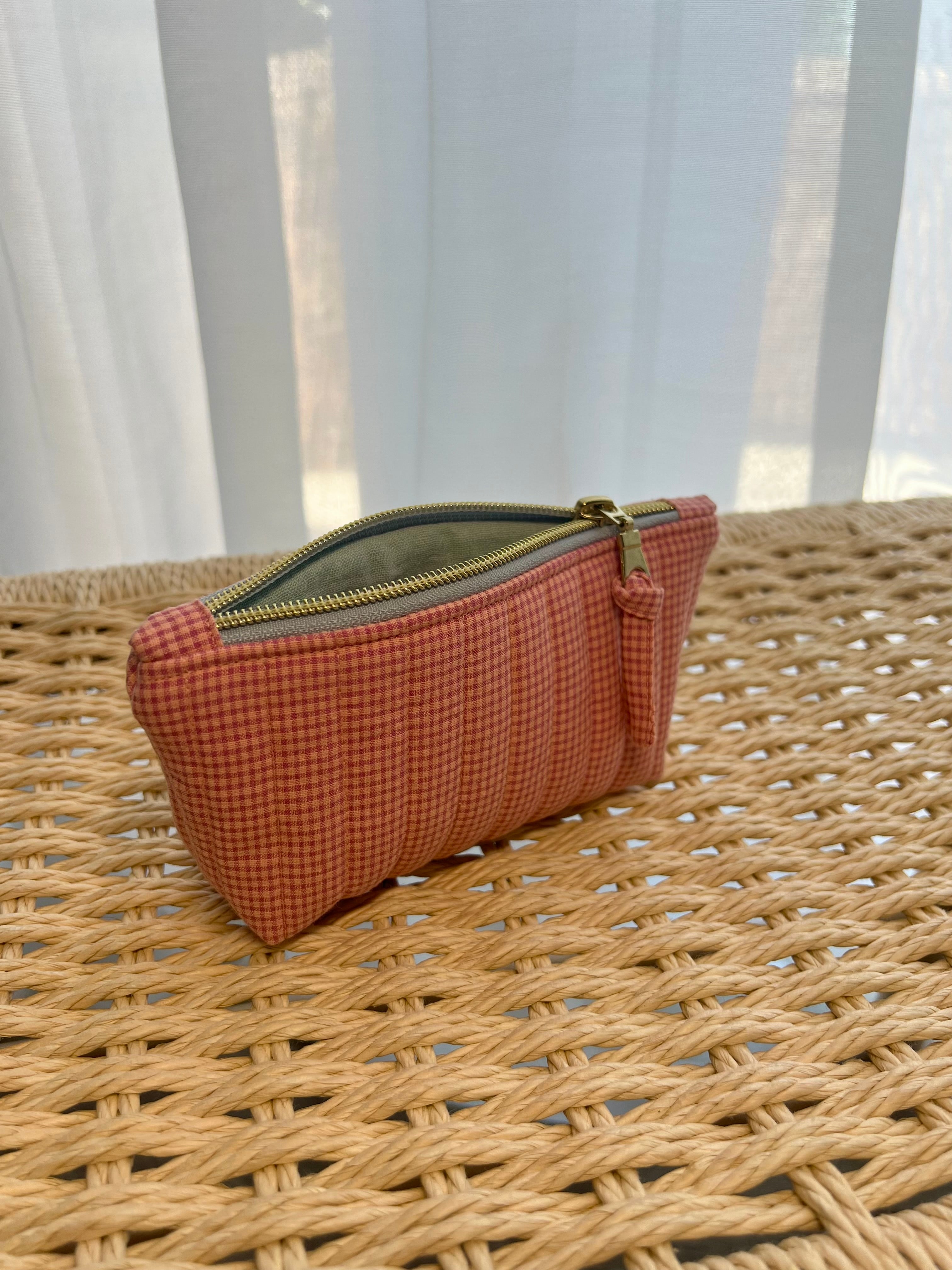Gingham Mini Utility Pouch - Peach Sorbet