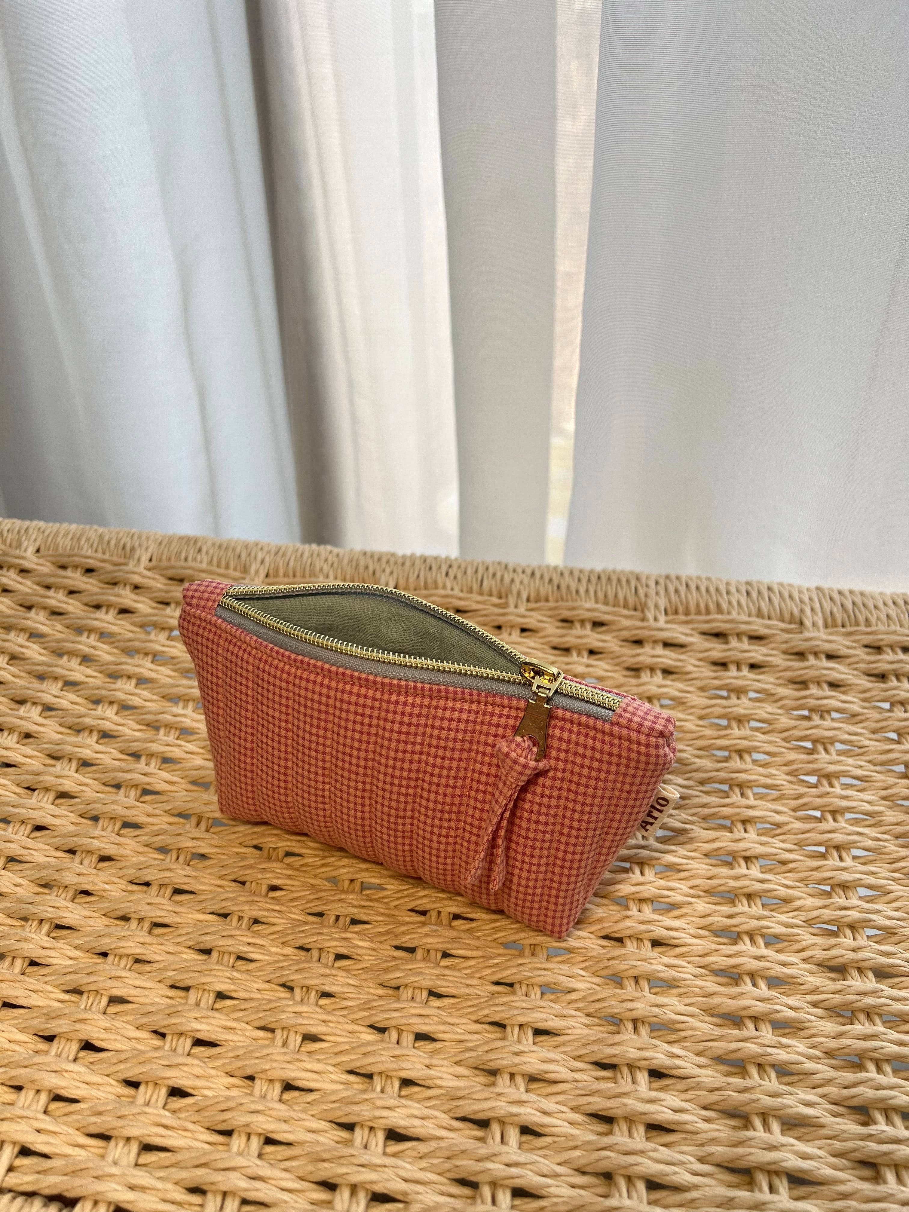 Gingham Mini Utility Pouch - Peach Sorbet