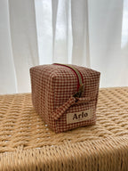 Gingham Mini Essentials Pouch - Caramel Latte