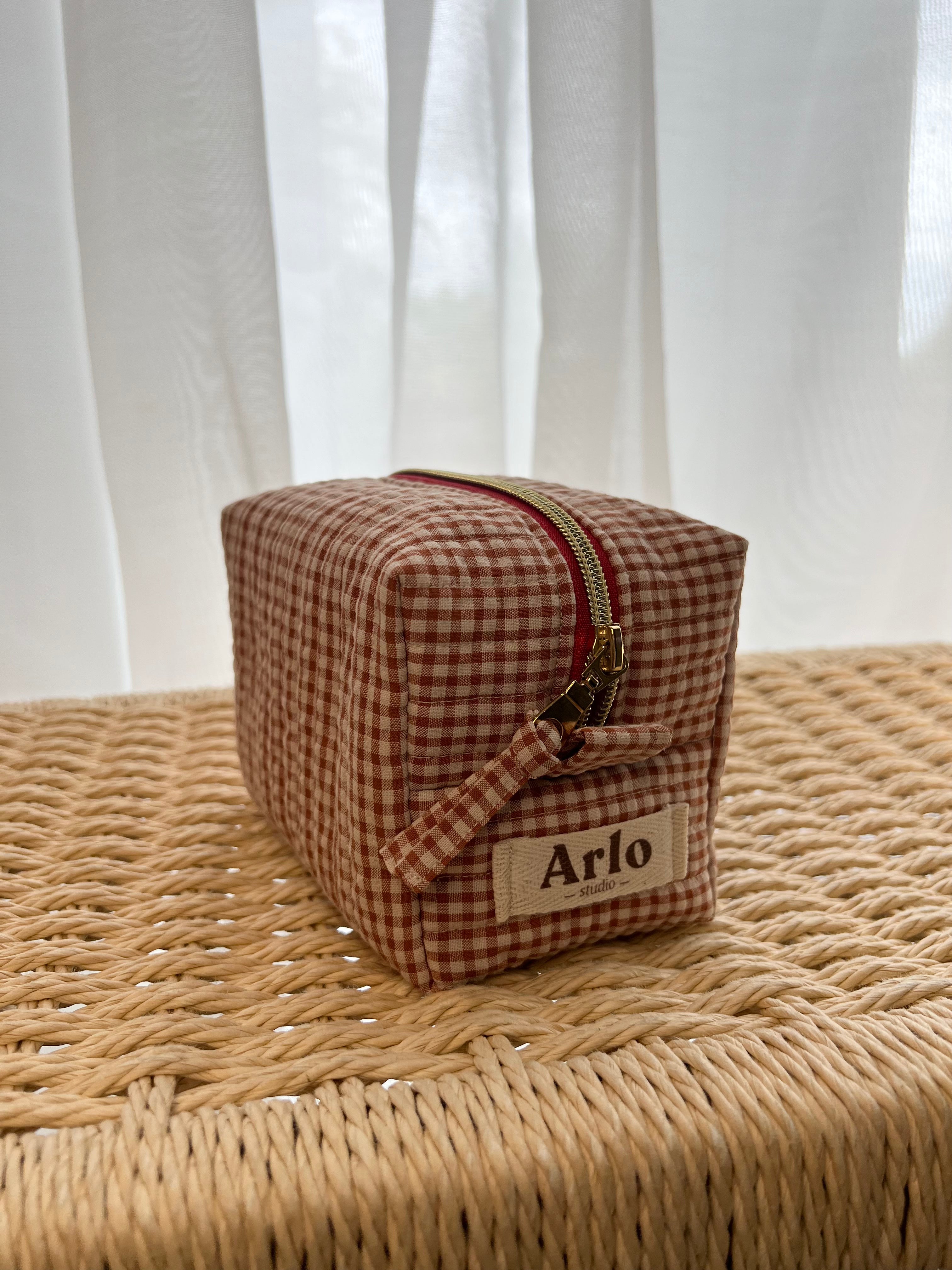 Gingham Mini Essentials Pouch - Caramel Latte