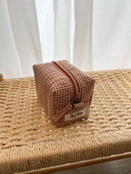 Gingham Mini Essentials Pouch - Caramel Latte