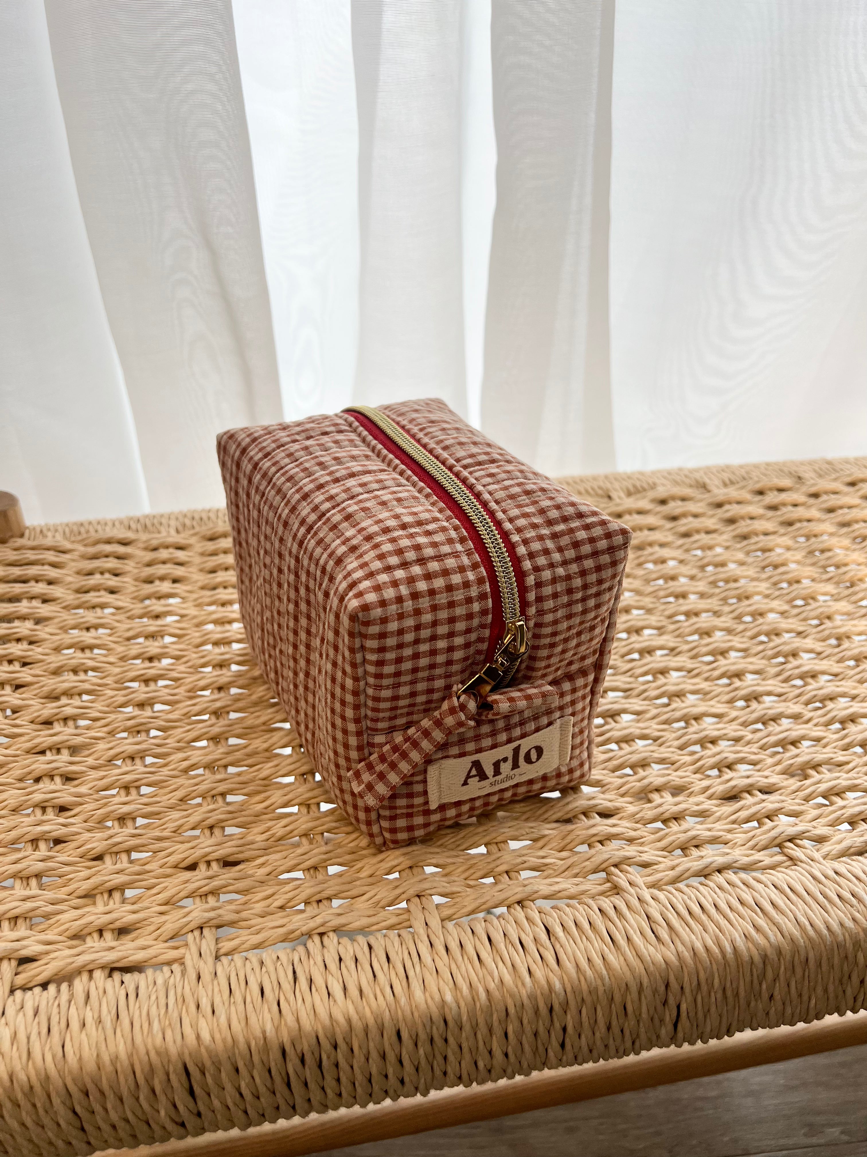 Gingham Mini Essentials Pouch - Caramel Latte