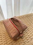 Gingham Mini Essentials Pouch - Caramel Latte