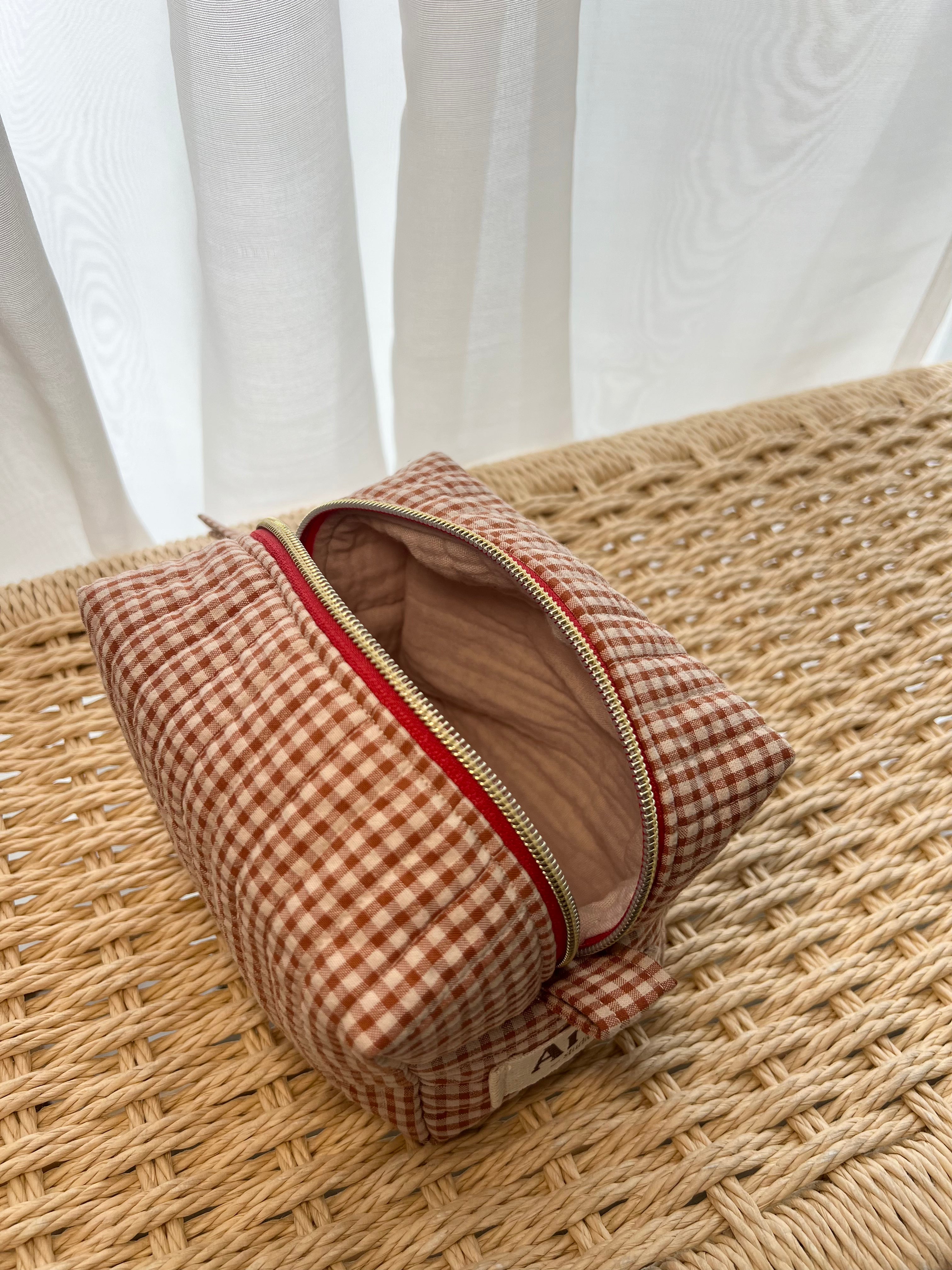 Gingham Mini Essentials Pouch - Caramel Latte
