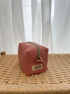 Gingham Mini Essentials Pouch - Peach Sorbet