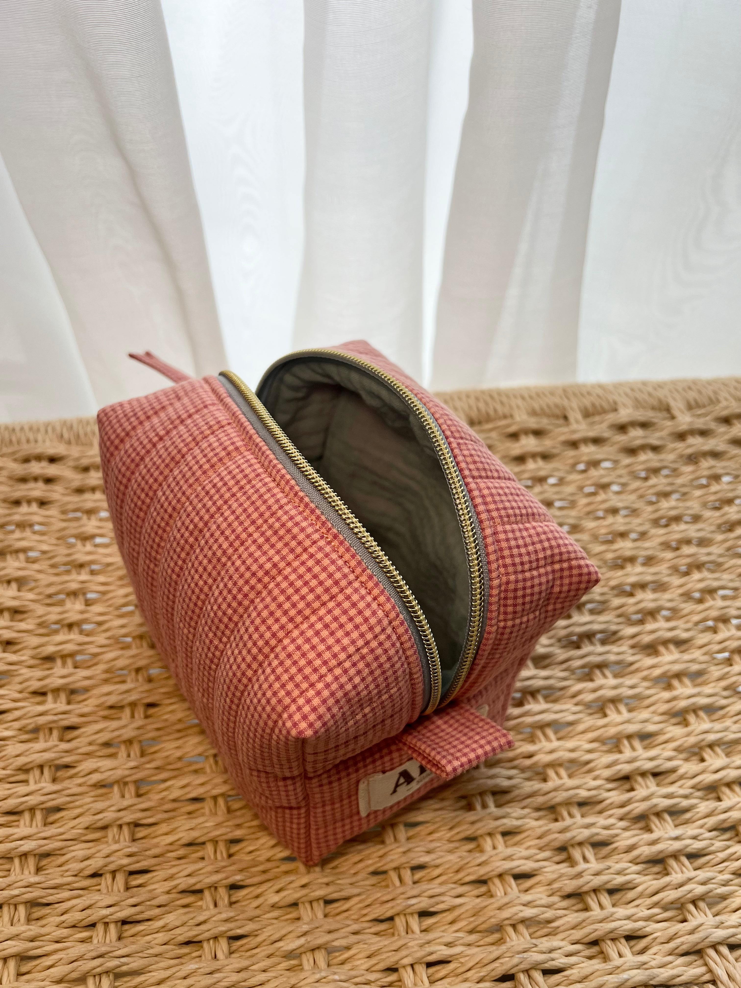 Gingham Mini Essentials Pouch - Peach Sorbet