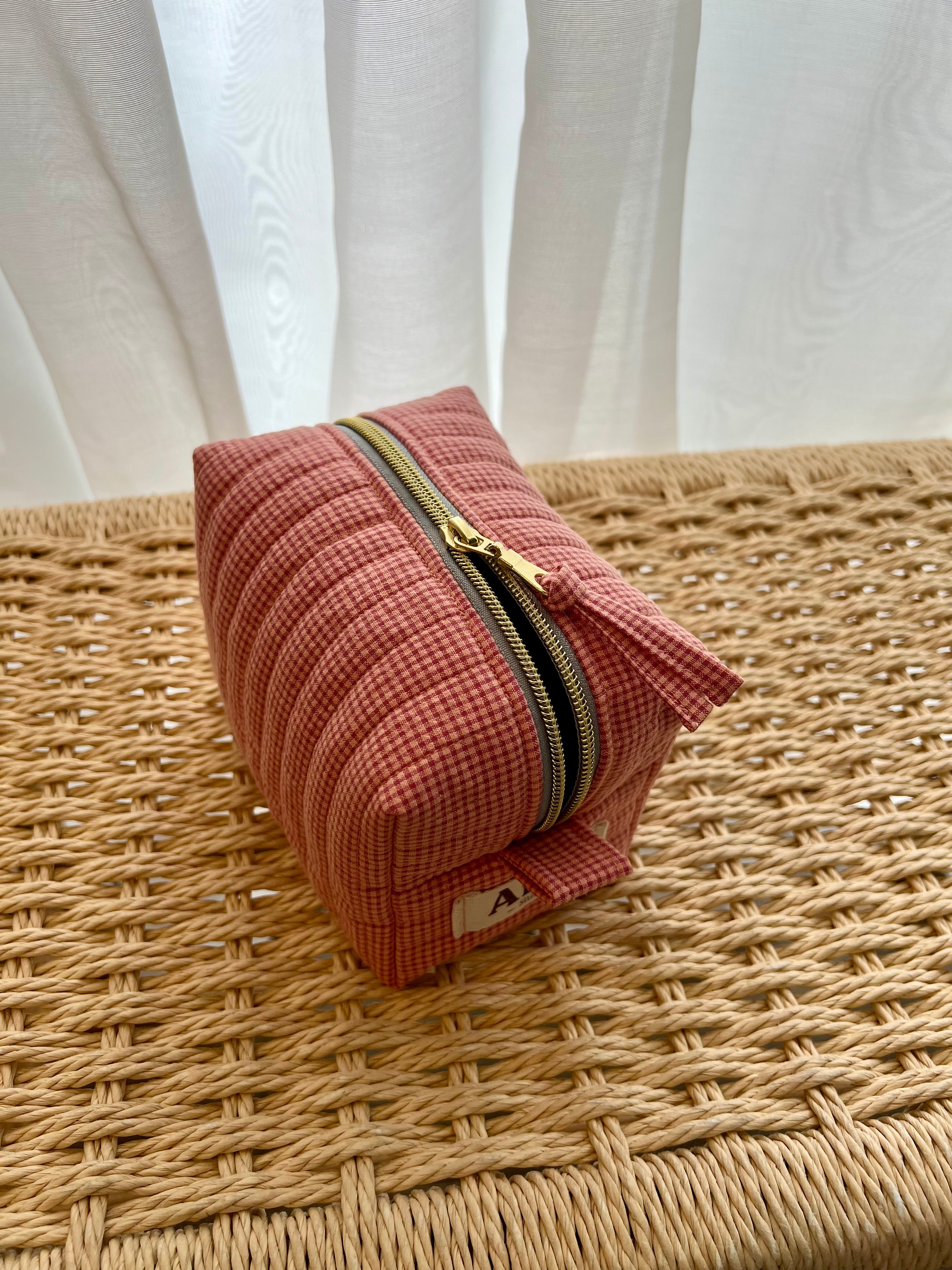 Gingham Mini Essentials Pouch - Peach Sorbet